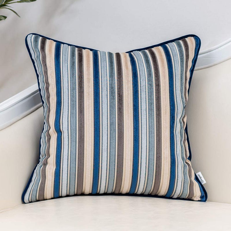 Yangest Blue Striped Throw Pillow Cover Multicolor Velvet Cushion Cover Modern Bohemian Pillowcase for Sofa Couch Bedroom Living Room Home Christmas Decoration,20x20 Inch - Image 1